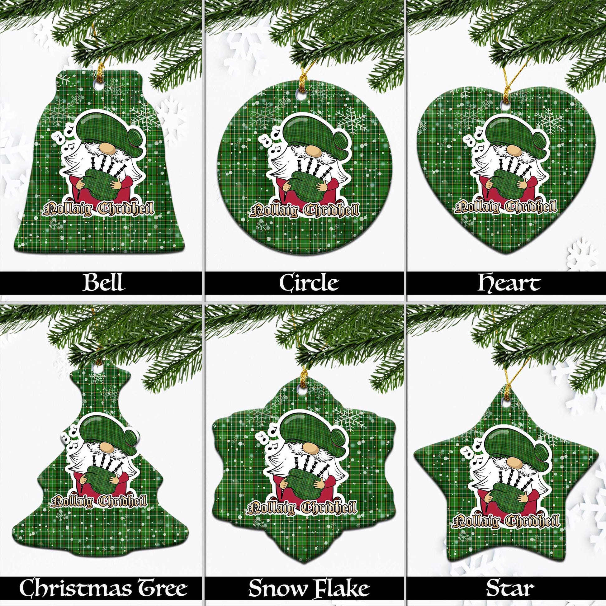 Forrester or Foster Hunting Tartan Christmas Ornaments with Scottish Gnome Playing Bagpipes Ceramic - Tartanvibesclothing