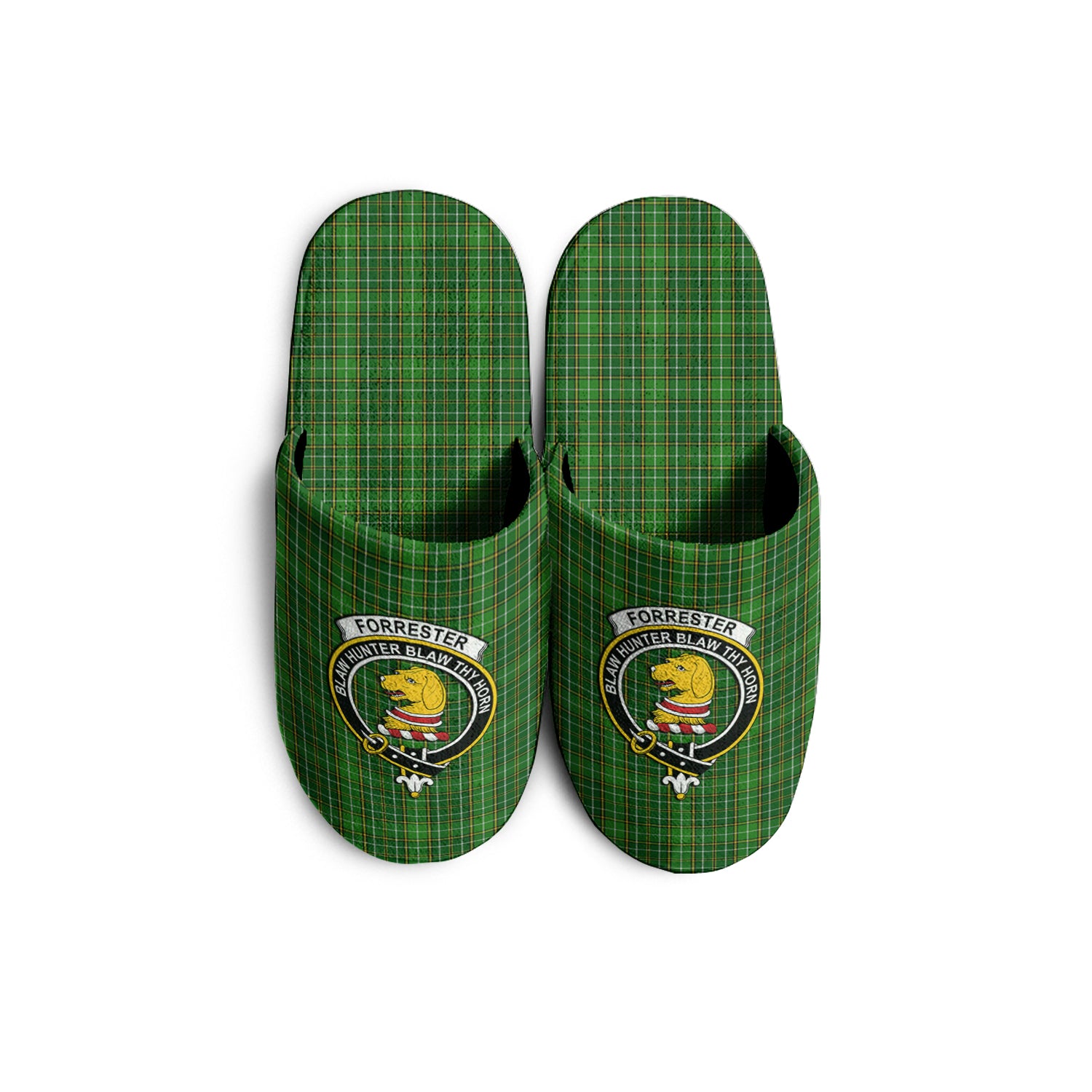 Forrester or Foster Hunting Tartan Home Slippers with Family Crest - Tartanvibesclothing