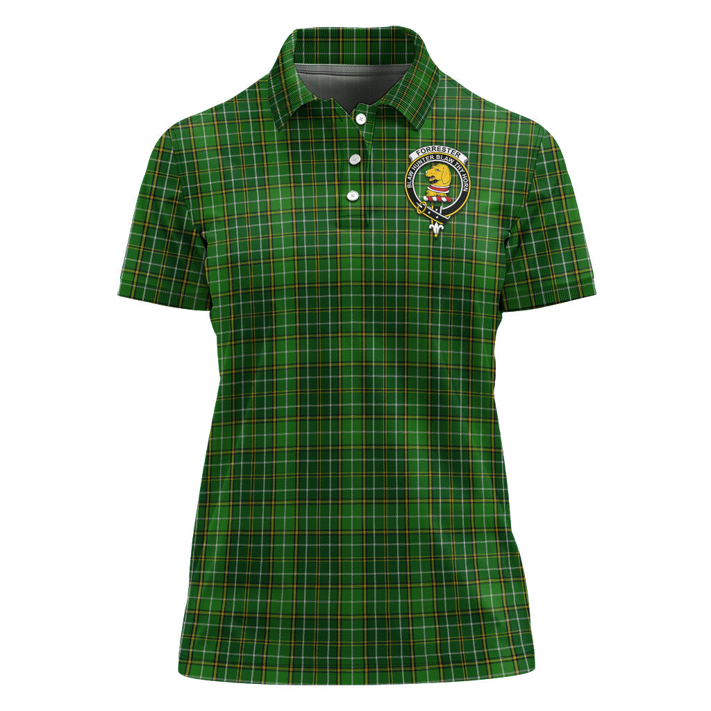 Forrester Hunting Tartan Polo Shirt with Family Crest For Women - Tartan Vibes Clothing