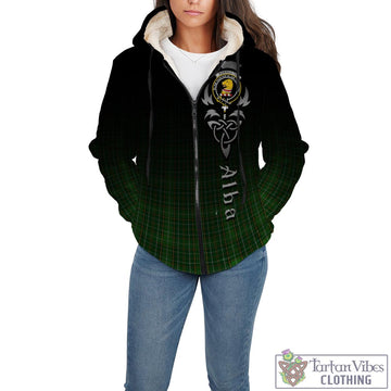 Forrester Hunting Tartan Sherpa Hoodie Featuring Alba Gu Brath Family Crest Celtic Inspired