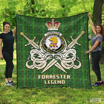 Forrester Hunting Tartan Quilt with Clan Crest and the Golden Sword of Courageous Legacy