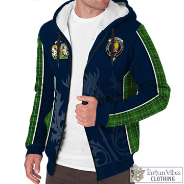 Forrester Hunting Tartan Sherpa Hoodie with Family Crest and Scottish Thistle Vibes Sport Style