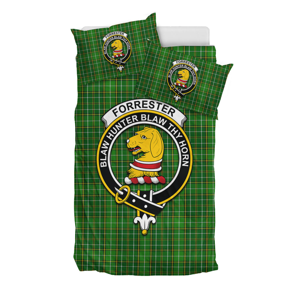 Forrester Hunting Tartan Bedding Set with Family Crest - Tartan Vibes Clothing