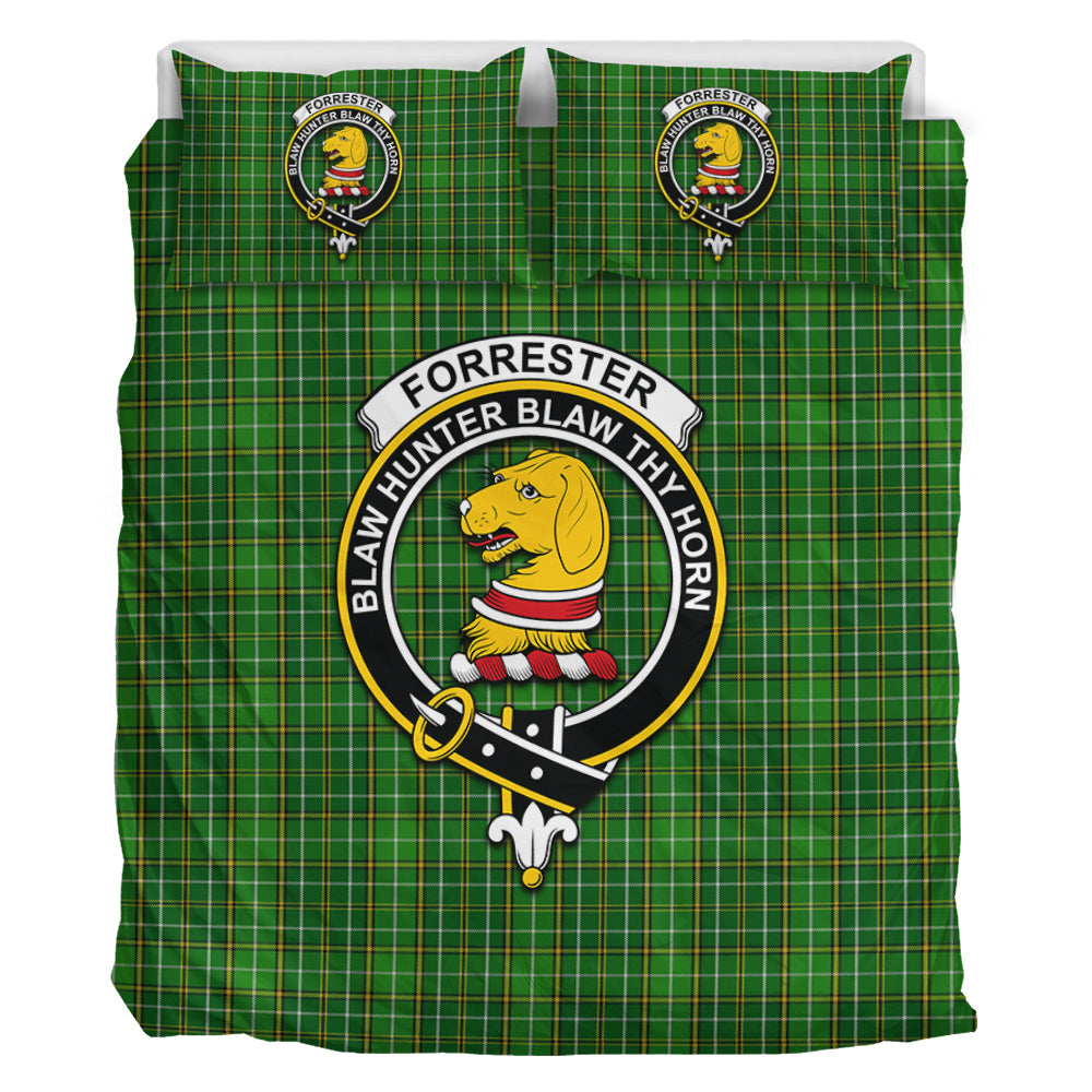 Forrester Hunting Tartan Bedding Set with Family Crest - Tartan Vibes Clothing