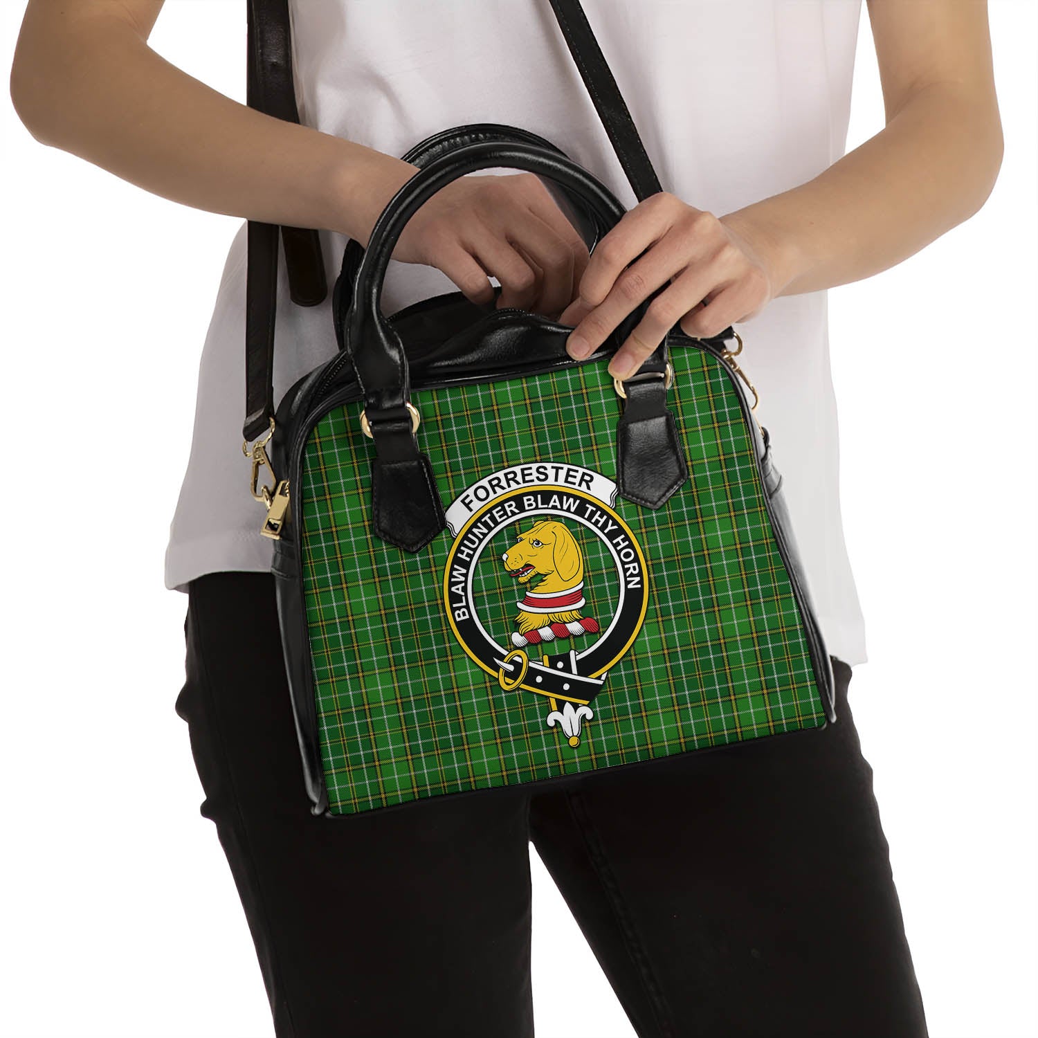 Forrester or Foster Hunting Tartan Shoulder Handbags with Family Crest - Tartanvibesclothing