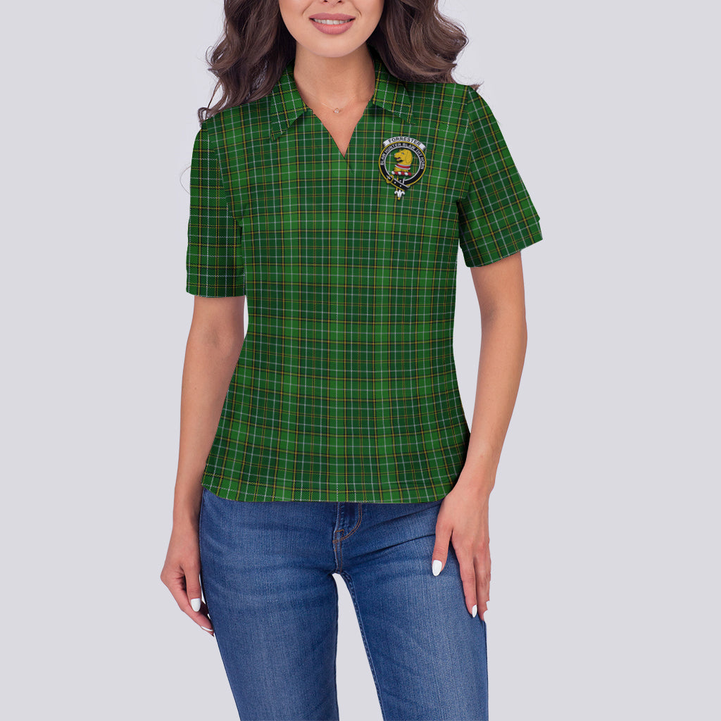 Forrester Hunting Tartan Polo Shirt with Family Crest For Women - Tartan Vibes Clothing