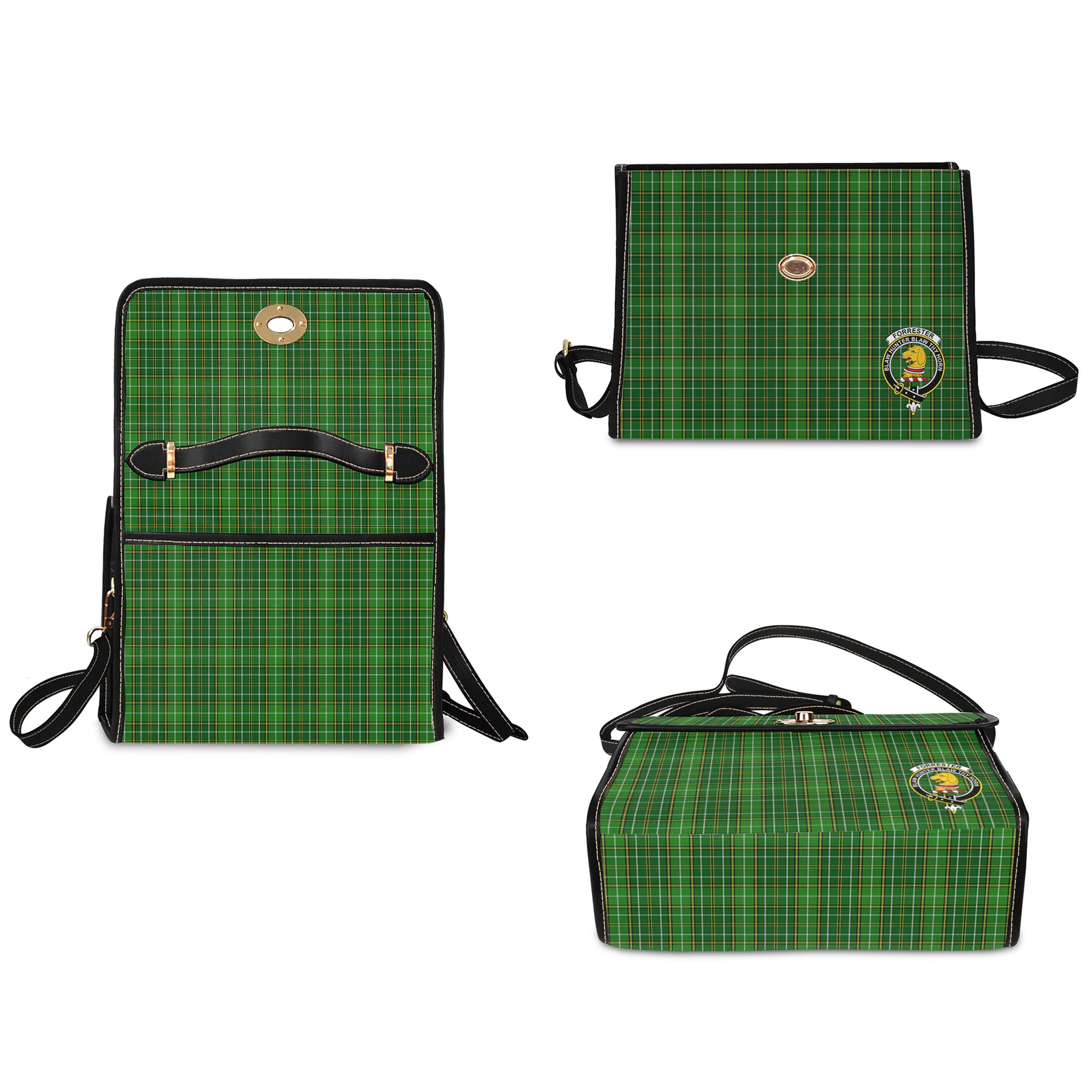 forrester-or-foster-hunting-tartan-leather-strap-waterproof-canvas-bag-with-family-crest