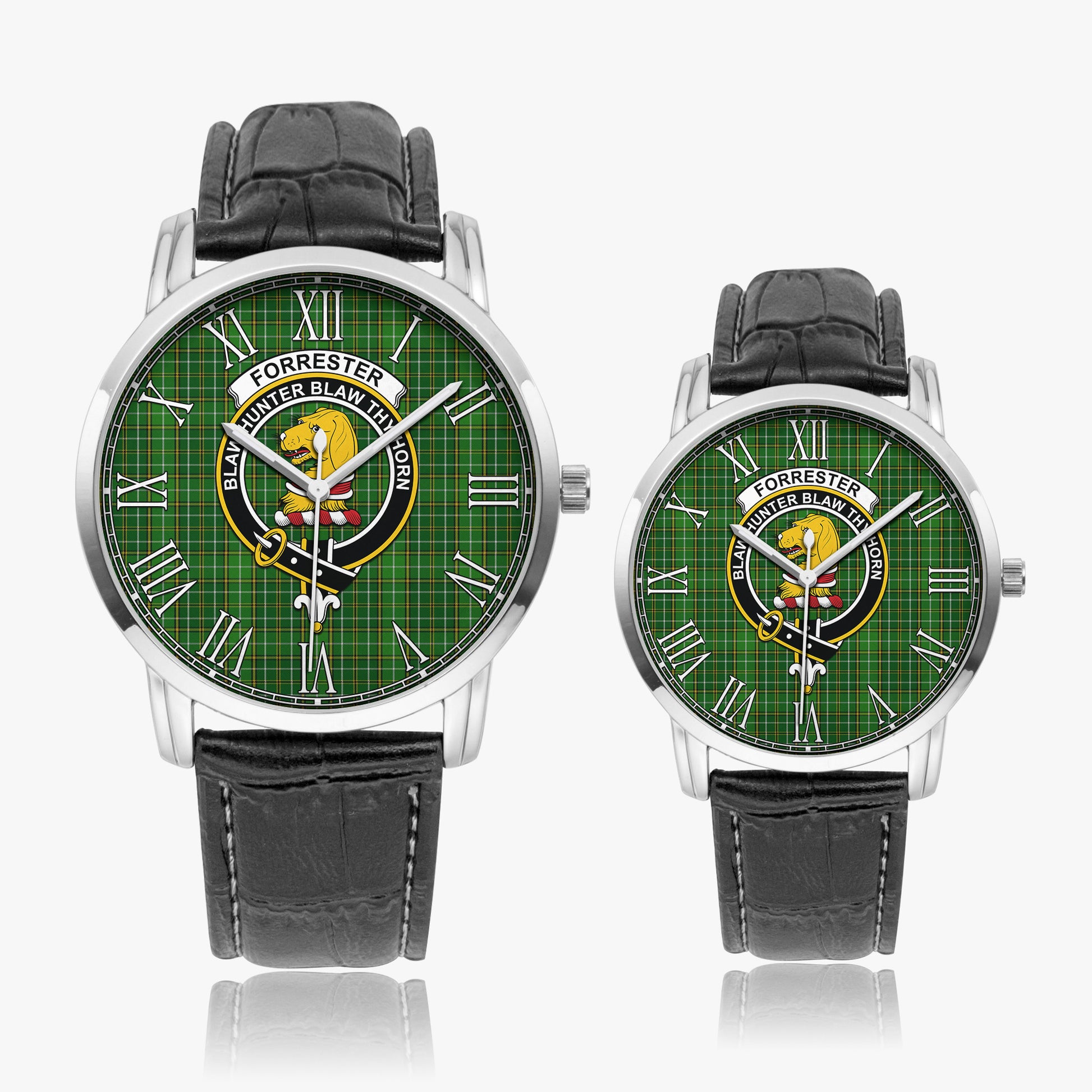 Forrester or Foster Hunting Tartan Family Crest Leather Strap Quartz Watch - Tartanvibesclothing