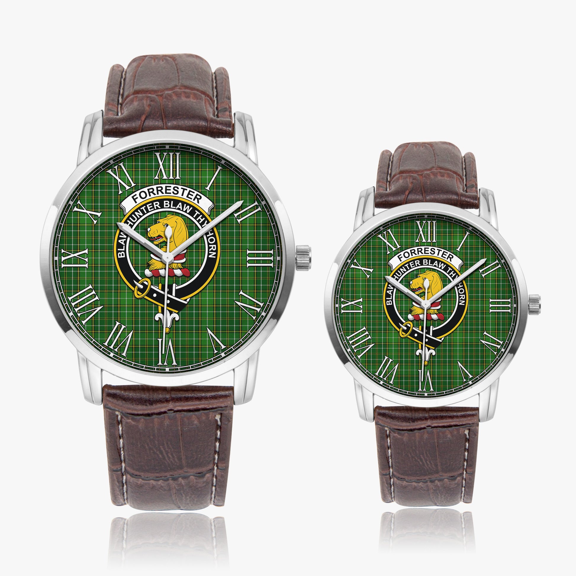 Forrester or Foster Hunting Tartan Family Crest Leather Strap Quartz Watch - Tartanvibesclothing