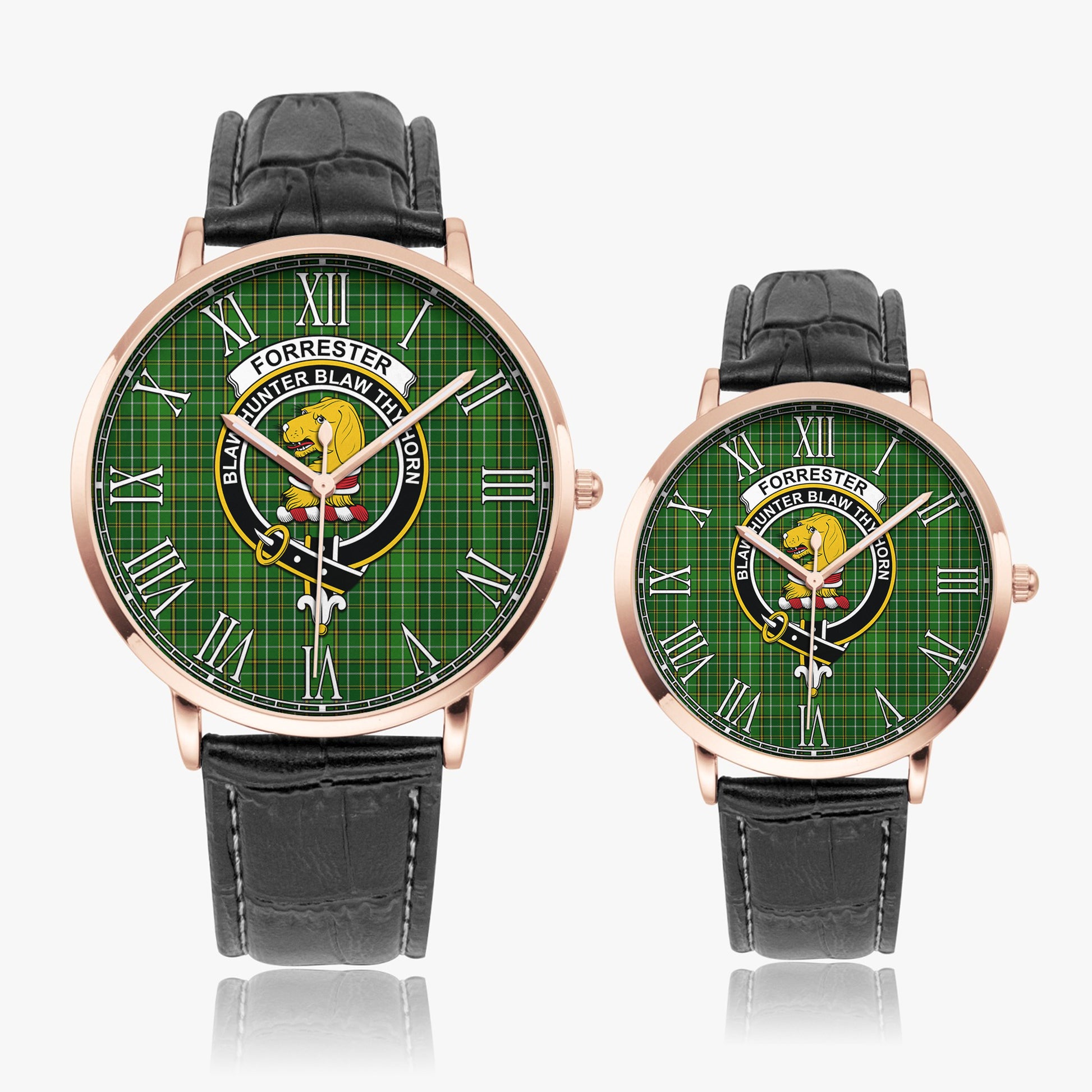 Forrester or Foster Hunting Tartan Family Crest Leather Strap Quartz Watch - Tartanvibesclothing