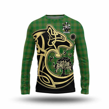 Forstall Irish Tartan Long Sleeve T-Shirt with Coat of Arms Celtic Wolf Style Unisex - Tartan Vibes Clothing