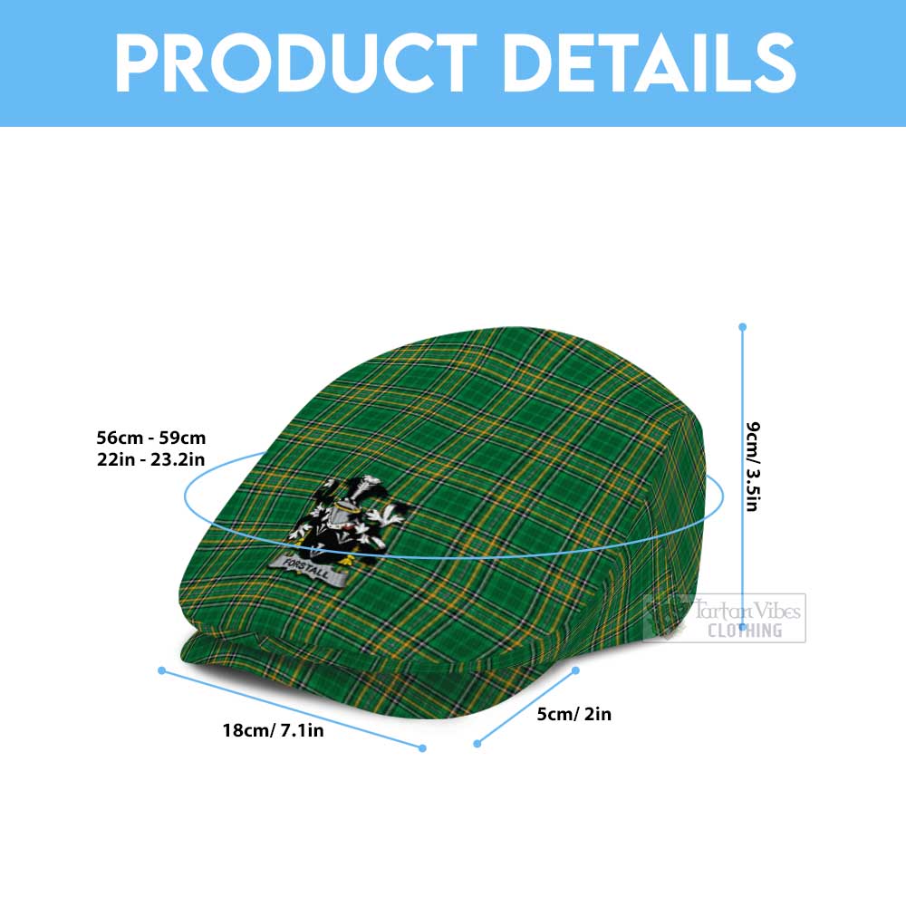 Forstall Irish Clan Tartan Jeff Cap, Tartan Flat Cap with Coat of Arm - Tartan Vibes Clothing