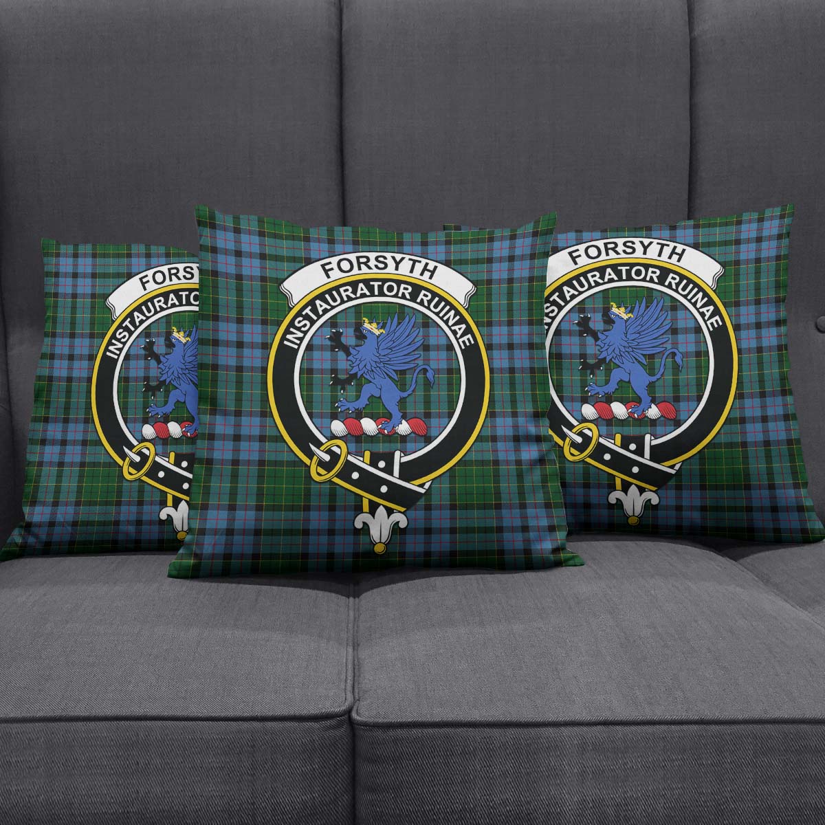 Forsyth Tartan Pillow Cover with Family Crest Square Pillow Cover - Tartanvibesclothing