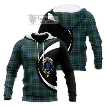 Forsyth Tartan Knitted Hoodie with Family Crest Circle Style Unisex Knitted Pullover Hoodie - Tartan Vibes Clothing