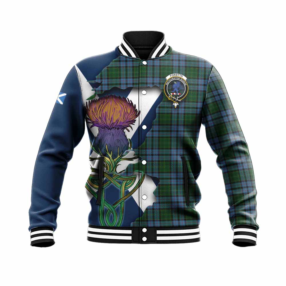 Forsyth Tartan Family Crest Baseball Jacket Scottish Thistle Celtic Inspired Unisex - Tartan Vibes Clothing