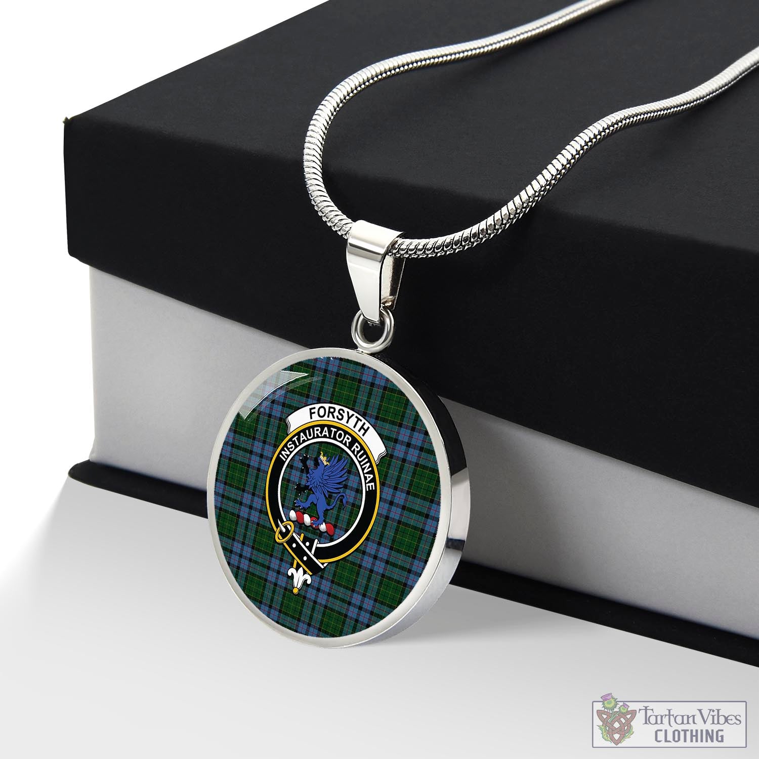 Forsyth Tartan Circle Necklace with Family Crest Luxury Necklace (Silver) No - Tartan Vibes Clothing