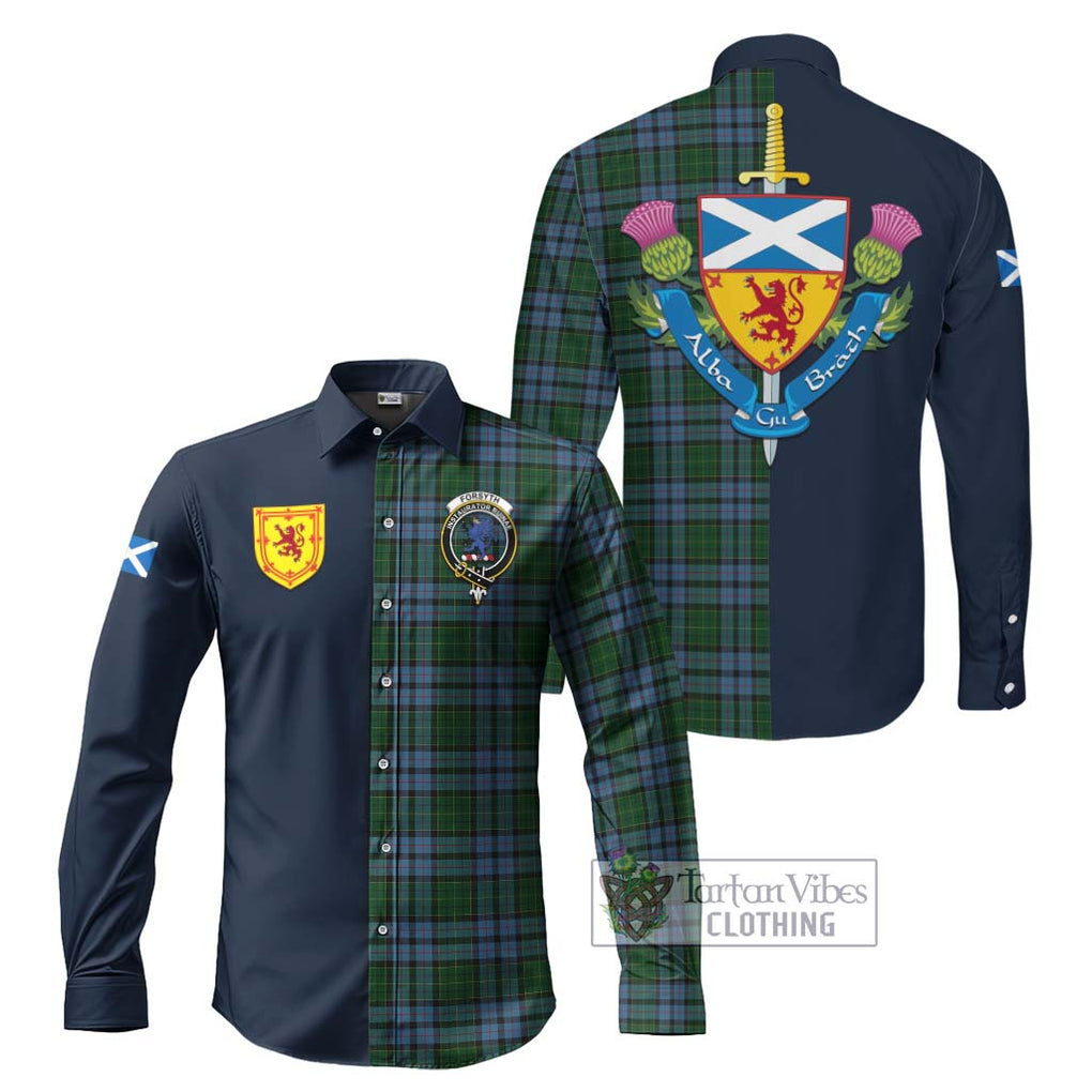 Forsyth Tartan Long Sleeve Button Shirt Alba with Scottish Lion Royal Arm Half Style Men's Shirt S - Tartan Vibes Clothing