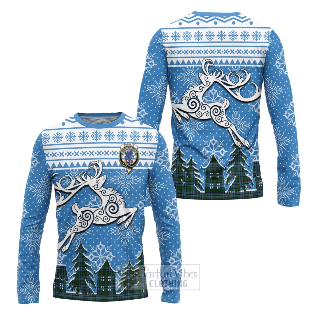 Forsyth Clan Christmas Long Sleeve T-Shirt Celtic Reindeer Style Unisex - Tartan Vibes Clothing