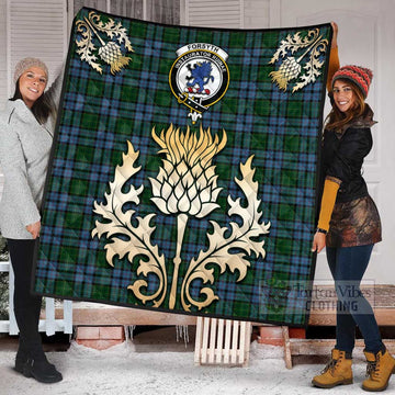 Forsyth Tartan Quilt with Family Crest and Golden Thistle Style Super King Quilt 91" x 110" - Tartan Vibes Clothing