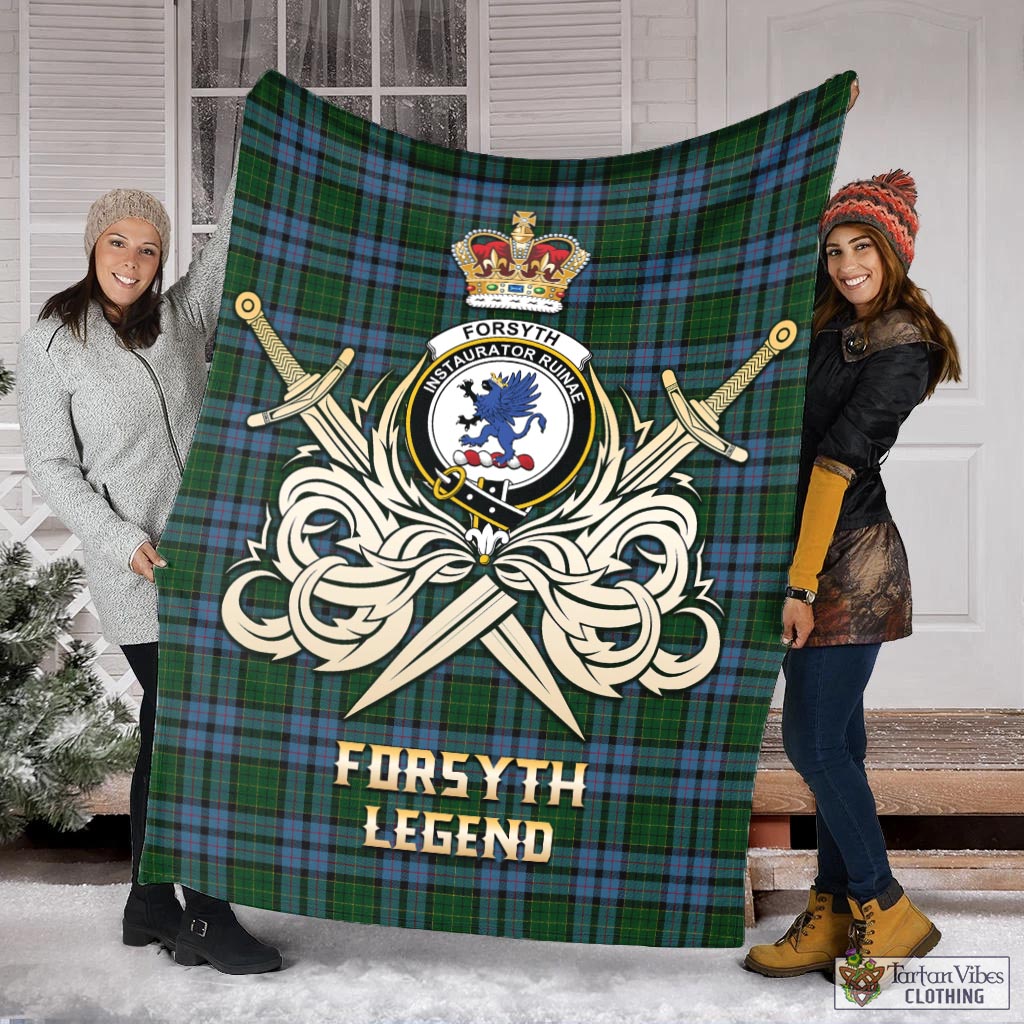 Tartan Vibes Clothing Forsyth Tartan Blanket with Clan Crest and the Golden Sword of Courageous Legacy