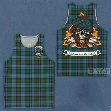 Forsyth Tartan Men's Tank Top with Family Crest and Bearded Skull Holding Bottles of Whiskey Men - Tartan Vibes Clothing