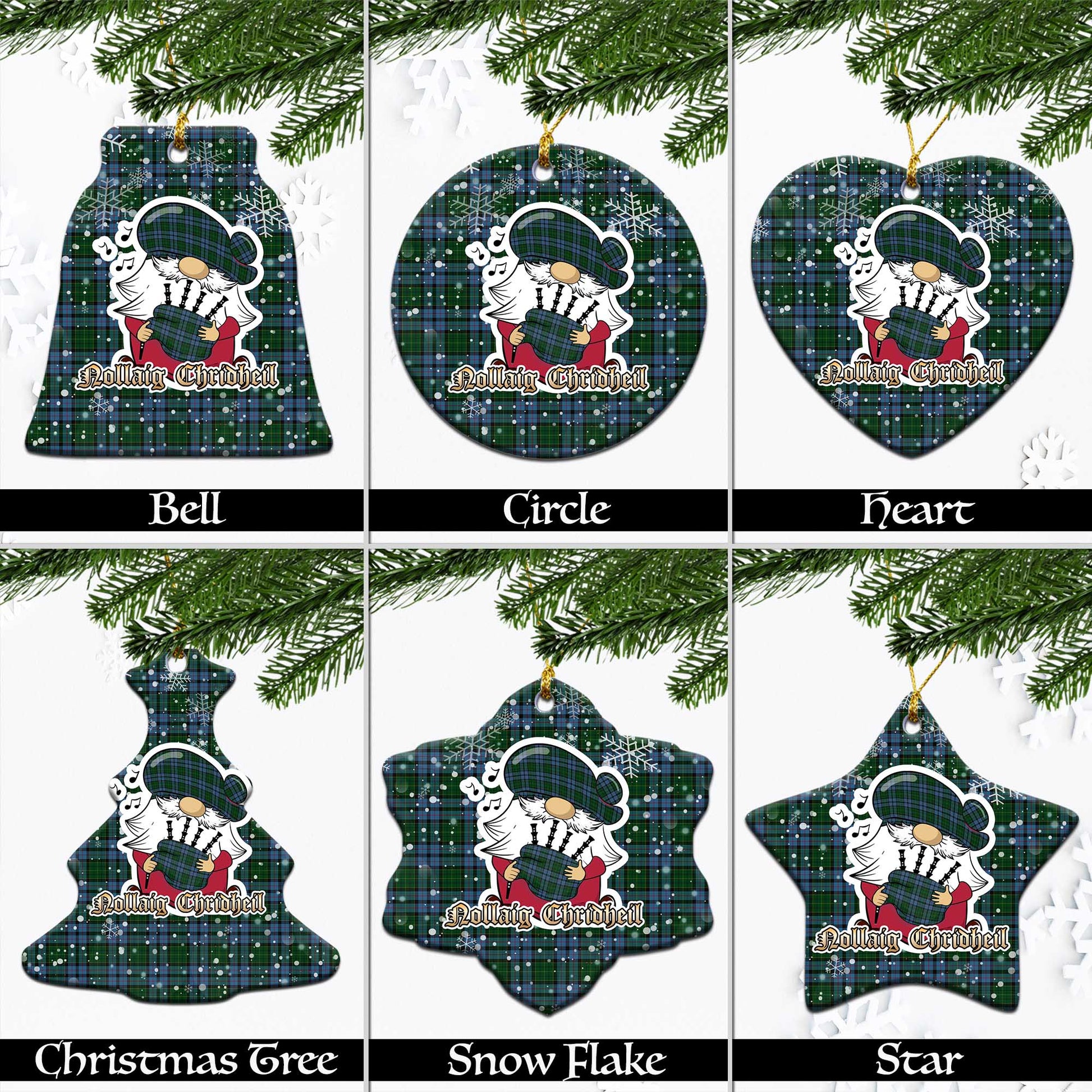 Forsyth Tartan Christmas Ornaments with Scottish Gnome Playing Bagpipes Ceramic - Tartanvibesclothing