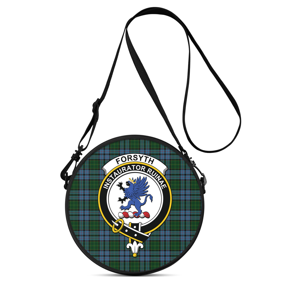 Forsyth Tartan Round Satchel Bags with Family Crest One Size 9*9*2.7 inch - Tartan Vibes Clothing