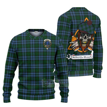 Forsyth Tartan Ugly Sweater with Family Crest and Bearded Skull Holding Bottles of Whiskey Unisex - Tartan Vibes Clothing