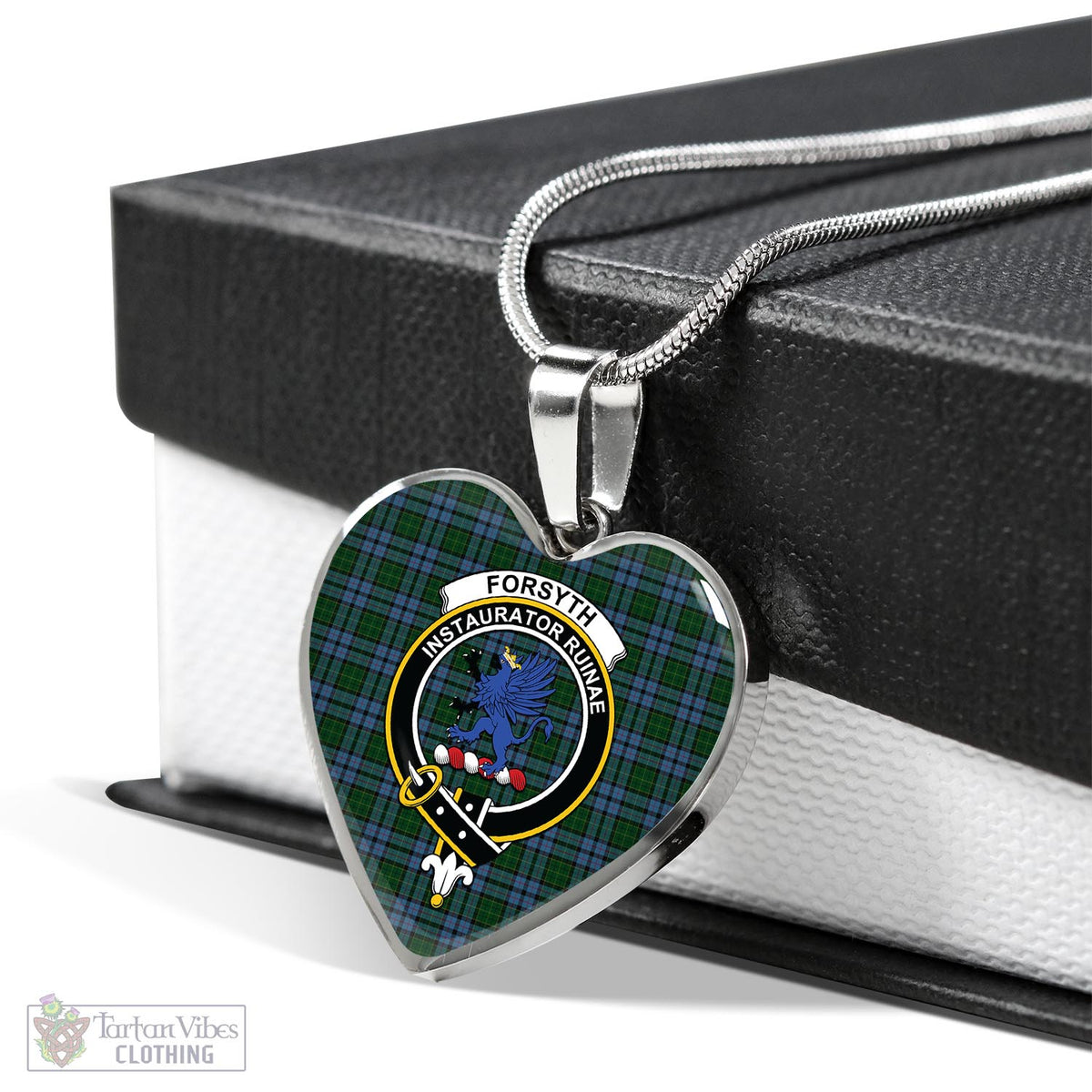 Forsyth Tartan Heart Necklace with Family Crest Luxury Necklace (Silver) No - Tartan Vibes Clothing