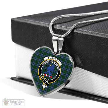 Forsyth Tartan Heart Necklace with Family Crest Luxury Necklace (Silver) No - Tartan Vibes Clothing