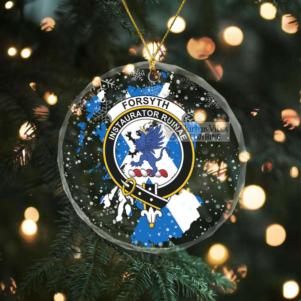 Forsyth Clan Crest Christmas Glass Ornament with Scotland Map Transparent Glass Circle - 2D-tartanvibesclothing