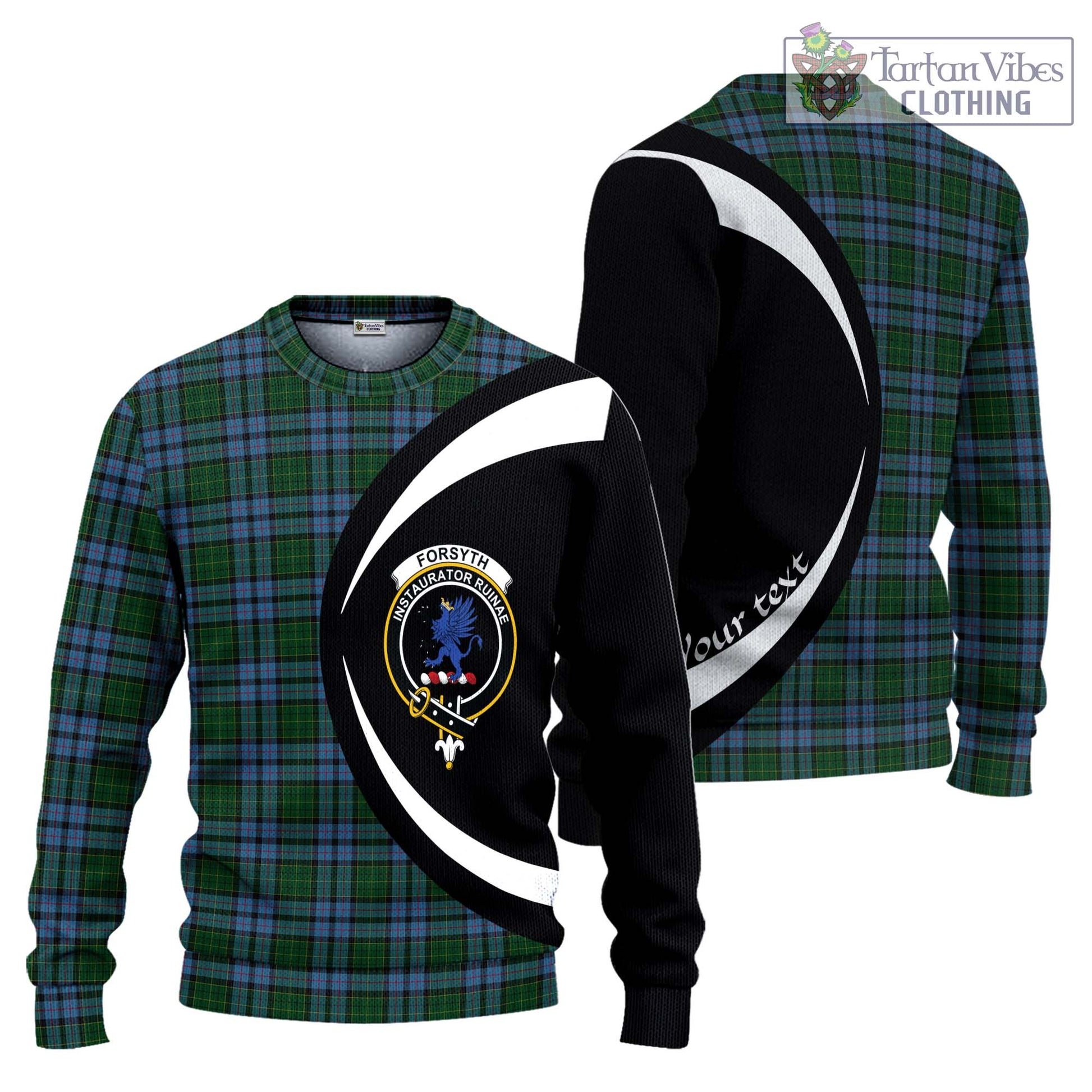 Forsyth Tartan Ugly Sweater with Family Crest Circle Style Unisex - Tartan Vibes Clothing