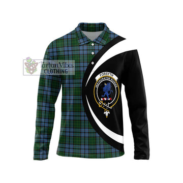 Forsyth Tartan Long Sleeve Polo Shirt with Family Crest Circle Style Unisex - Tartan Vibes Clothing