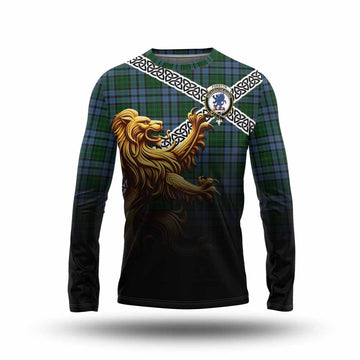 Forsyth Crest Tartan Long Sleeve T-Shirt with Golden Lion Emblem Celtic Style Unisex - Tartan Vibes Clothing