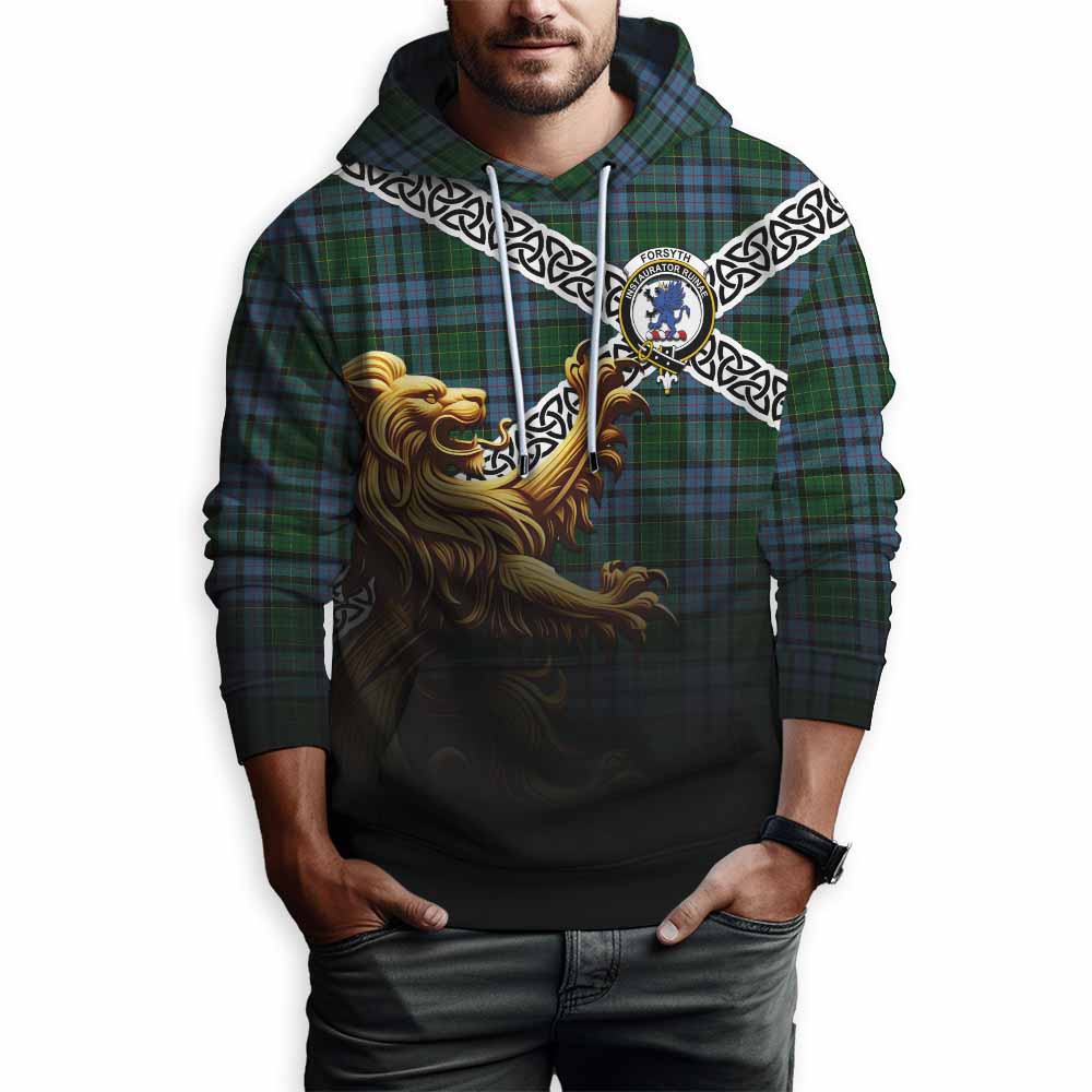 Forsyth Crest Tartan Hoodie with Golden Lion Emblem Celtic Style Pullover Hoodie - Tartan Vibes Clothing