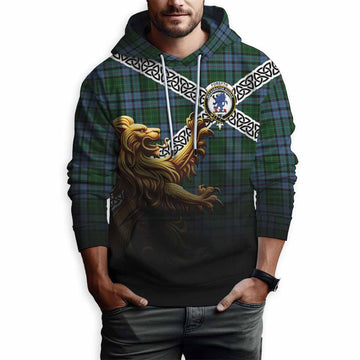 Forsyth Crest Tartan Hoodie with Golden Lion Emblem Celtic Style Pullover Hoodie - Tartan Vibes Clothing