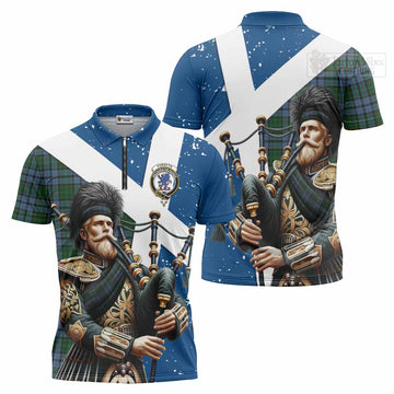 Forsyth Tartan Zipper Polo Shirt with Family Crest Scottish Bagpiper Vibes Unisex - Tartan Vibes Clothing
