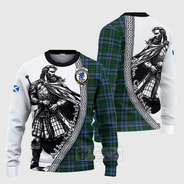 Forsyth Tartan Clan Crest Knitted Sweater with Highlander Warrior Celtic Style Unisex - Tartan Vibes Clothing
