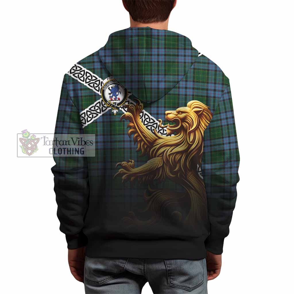 Forsyth Crest Tartan Hoodie with Golden Lion Emblem Celtic Style - Tartan Vibes Clothing