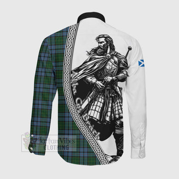 Forsyth Tartan Clan Crest Long Sleeve Button Shirt with Highlander Warrior Celtic Style Men's Shirt - Tartan Vibes Clothing