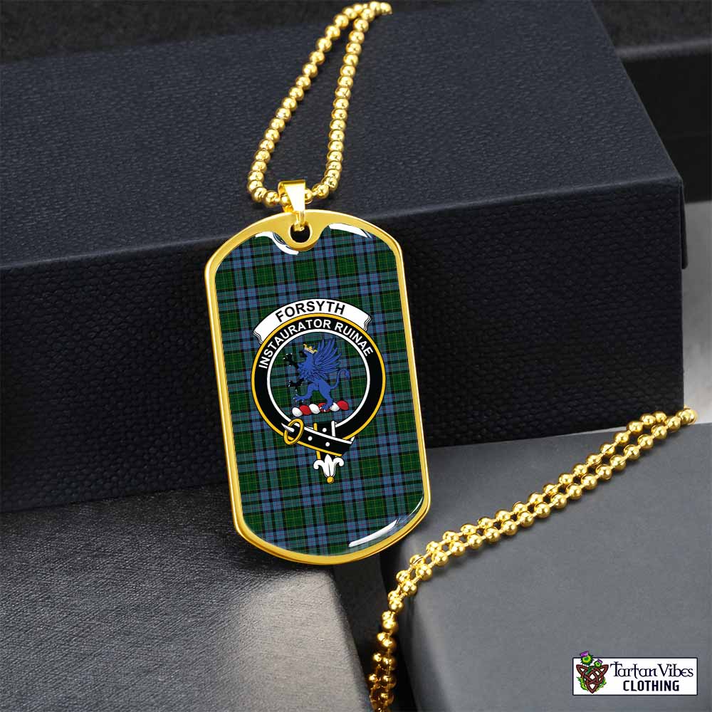 Forsyth Tartan Dog Tag Necklace with Family Crest Gold No - Tartan Vibes Clothing