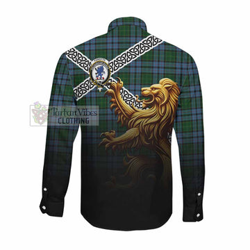 Forsyth Crest Tartan Long Sleeve Button Shirt with Golden Lion Emblem Celtic Style Men's Shirt - Tartan Vibes Clothing