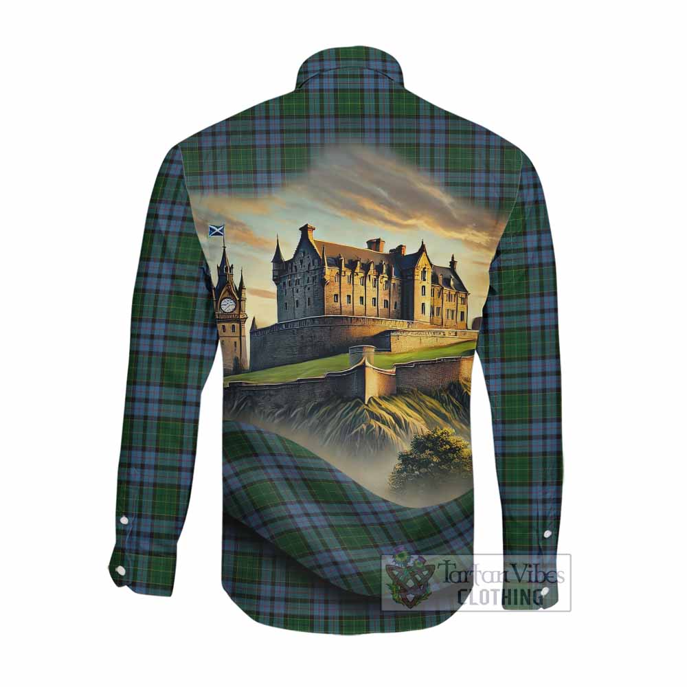 Forsyth Tartan Family Crest Long Sleeve Button Shirt with Scottish Ancient Castle Style Men's Shirt - Tartan Vibes Clothing
