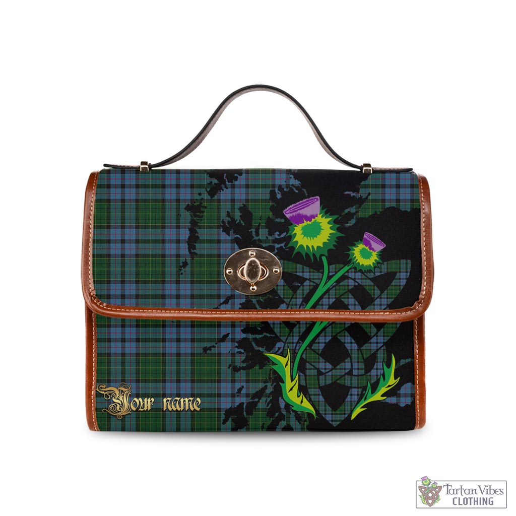 Forsyth Tartan Waterproof Canvas Bag with Scotland Map and Thistle Celtic Accents Brown Leather Strap One Size 10.5*20*27cm - Tartan Vibes Clothing