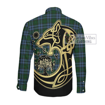 Forsyth Tartan Long Sleeve Button Shirt with Family Crest Celtic Wolf Style Men's Shirt - Tartan Vibes Clothing