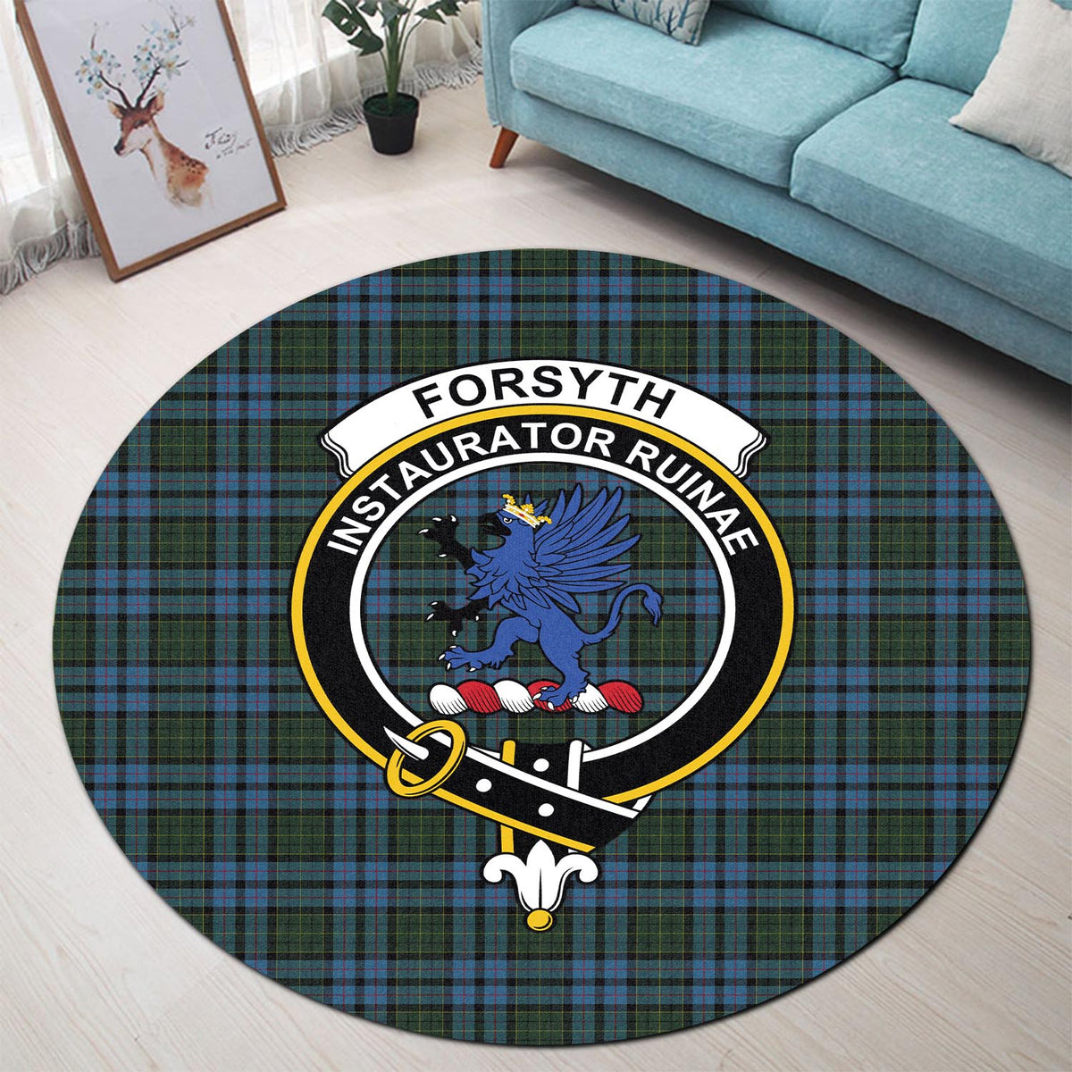 Forsyth Tartan Round Rug with Family Crest - Tartan Vibes Clothing