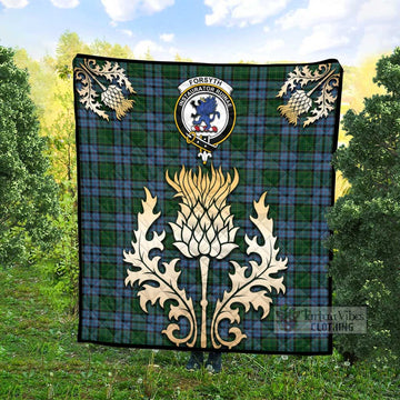Forsyth Tartan Quilt with Family Crest and Golden Thistle Style - Tartan Vibes Clothing