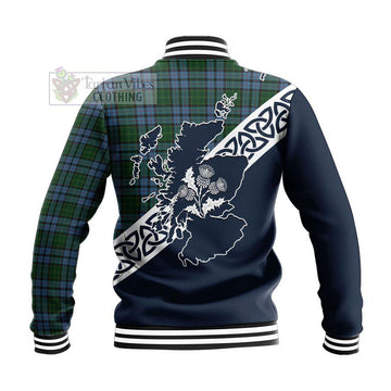 Forsyth Tartan Baseball Jacket Featuring Thistle and Scotland Map - Tartan Vibes Clothing