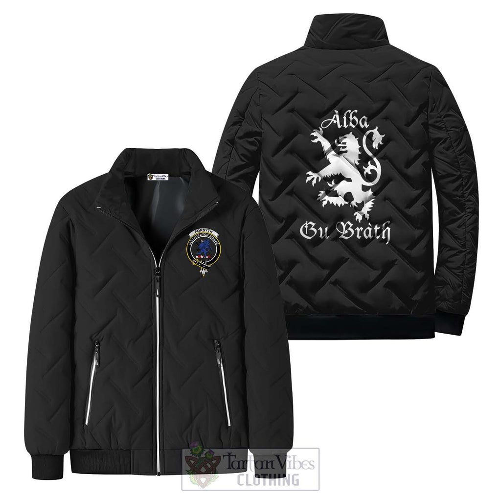 Forsyth Family Crest Padded Cotton Jacket Lion Rampant Alba Gu Brath Style Black Unisex - 2D-tartanvibesclothing