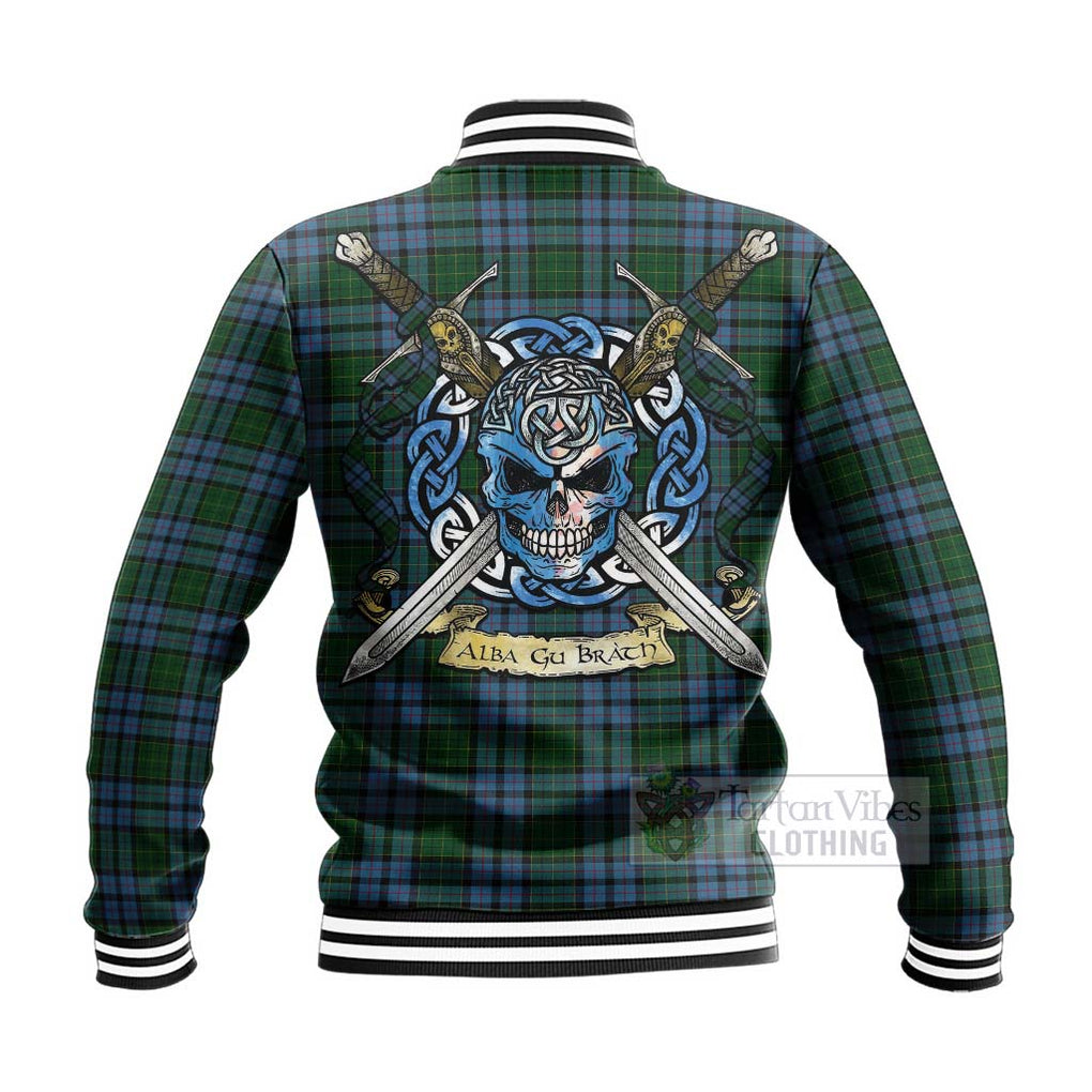 Forsyth Tartan Baseball Jacket with Family Crest Celtic Skull Style - Tartan Vibes Clothing